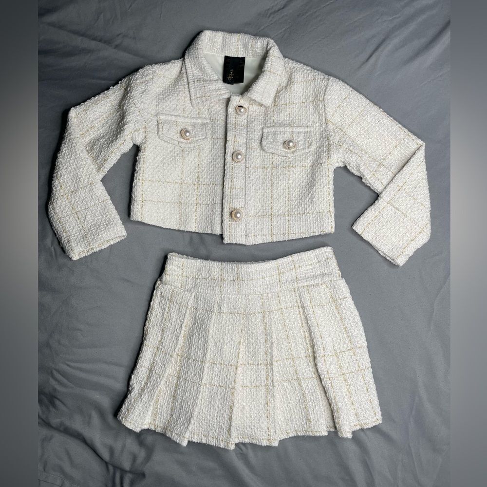 Elegant Kids Cream Tweed Skirt and Jacket Set